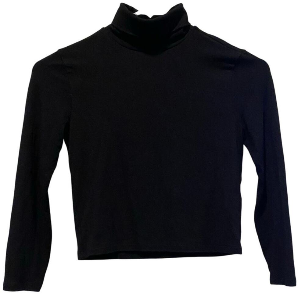 Forever 21 Fitted Turtleneck Long Sleeve Crop Top Small Black Stretch Jersey